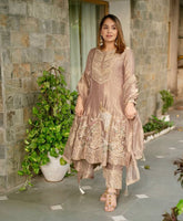 Ravishing Fandy Silk  Beige Color Embroidery Work Salwar Suit